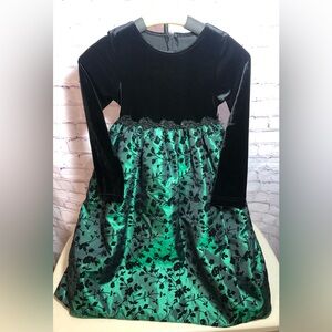 Good Lad Green Velvet Beaded Lace Party Dress Long Sleeve Empire Waist Fancy